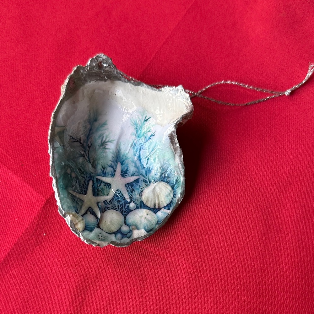 Coastal Oyster Seashell Ornament with Starfish Design